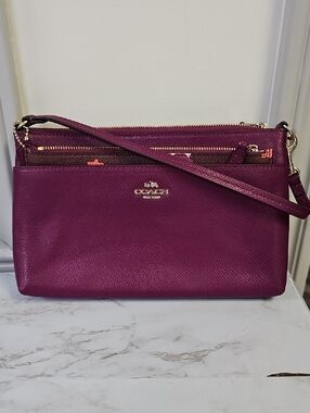 Coach Plum Leather Crossbody Bag with Gold Hardware